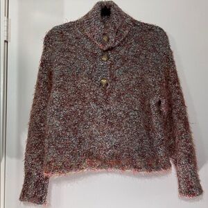 Free People Multiple Brown Oversized Eyelash Cozy Knit Sweater w Buttons Size XS